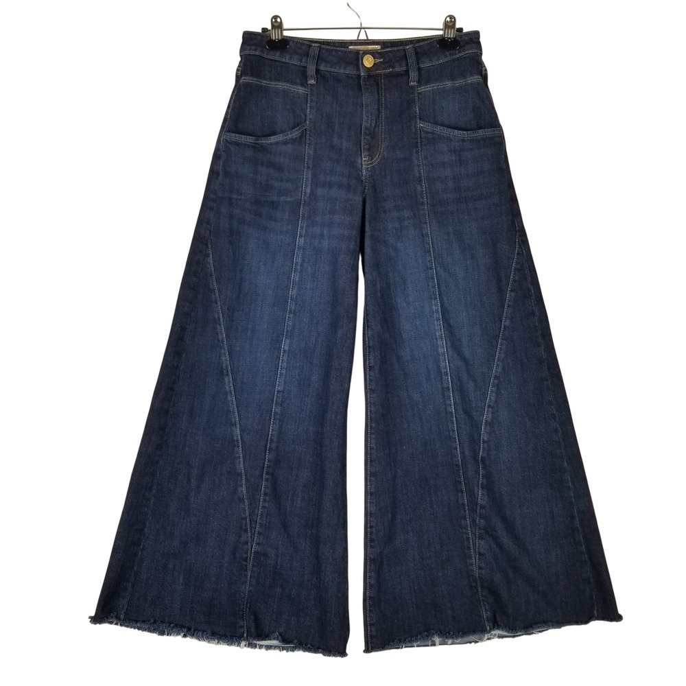 KUT from the Kloth Blake Super Wide Leg Jeans Womens 8 Indigo Raw Hem Seams